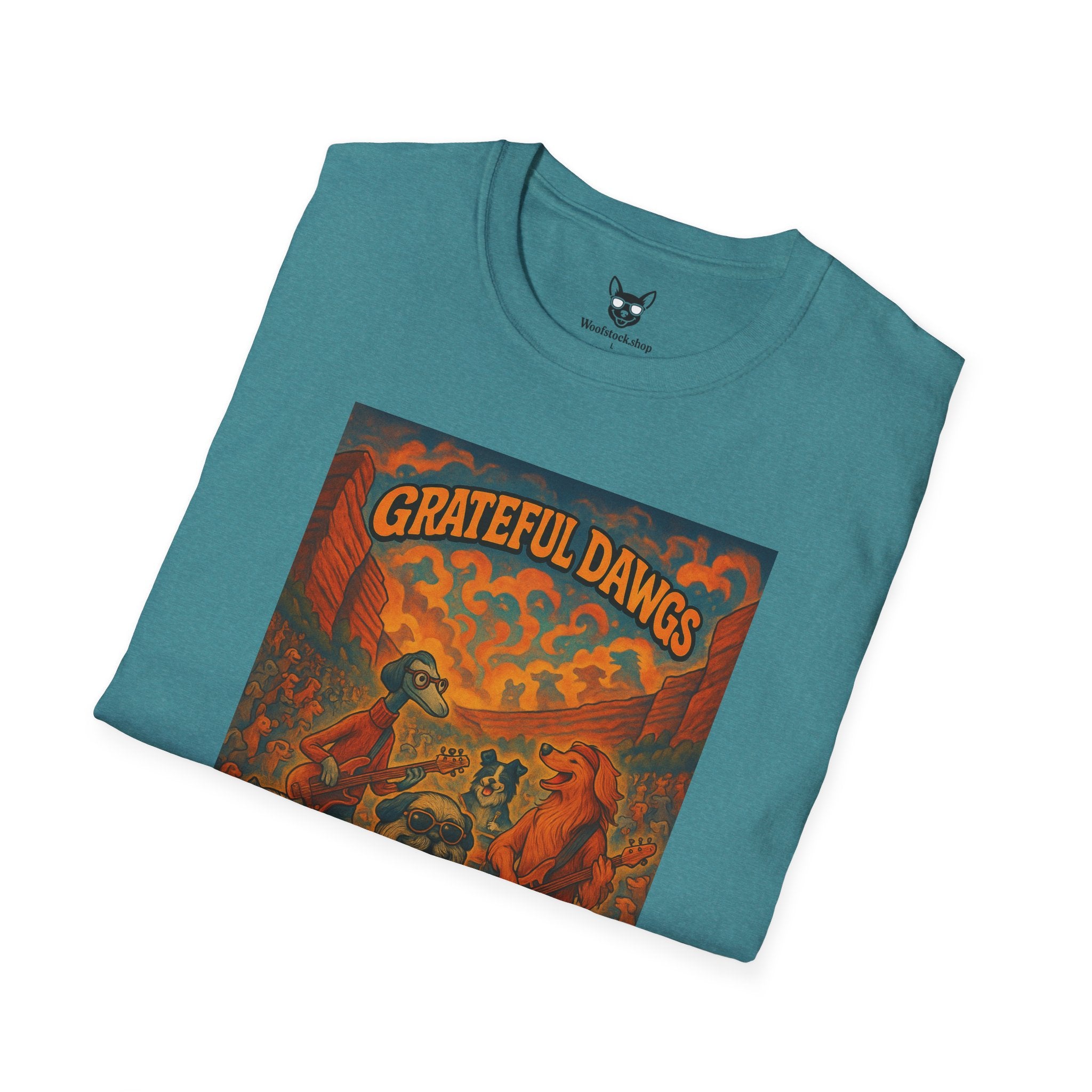 Grateful Dead Concert Poster Dog Parody Unisex Softstyle T-Shirt – Funny Tee for Music and Dog Lovers
